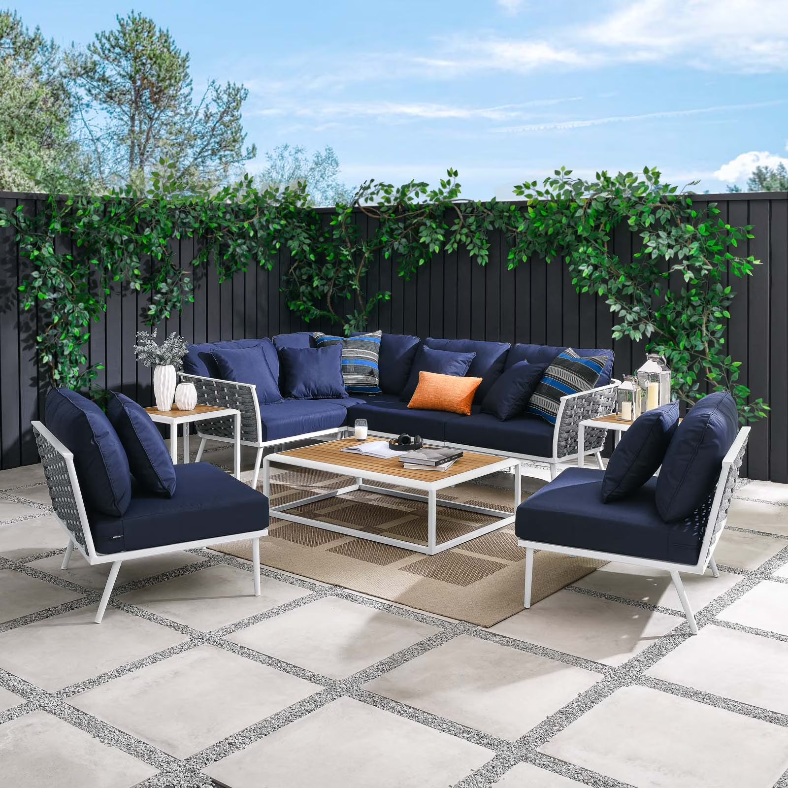 White Navy 9 Piece Aluminum Outdoor Sectional Sofa Set Y380
