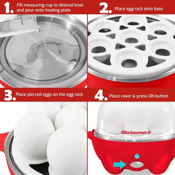 Red 7 Egg Capacity Electric Egg Cooker V11964