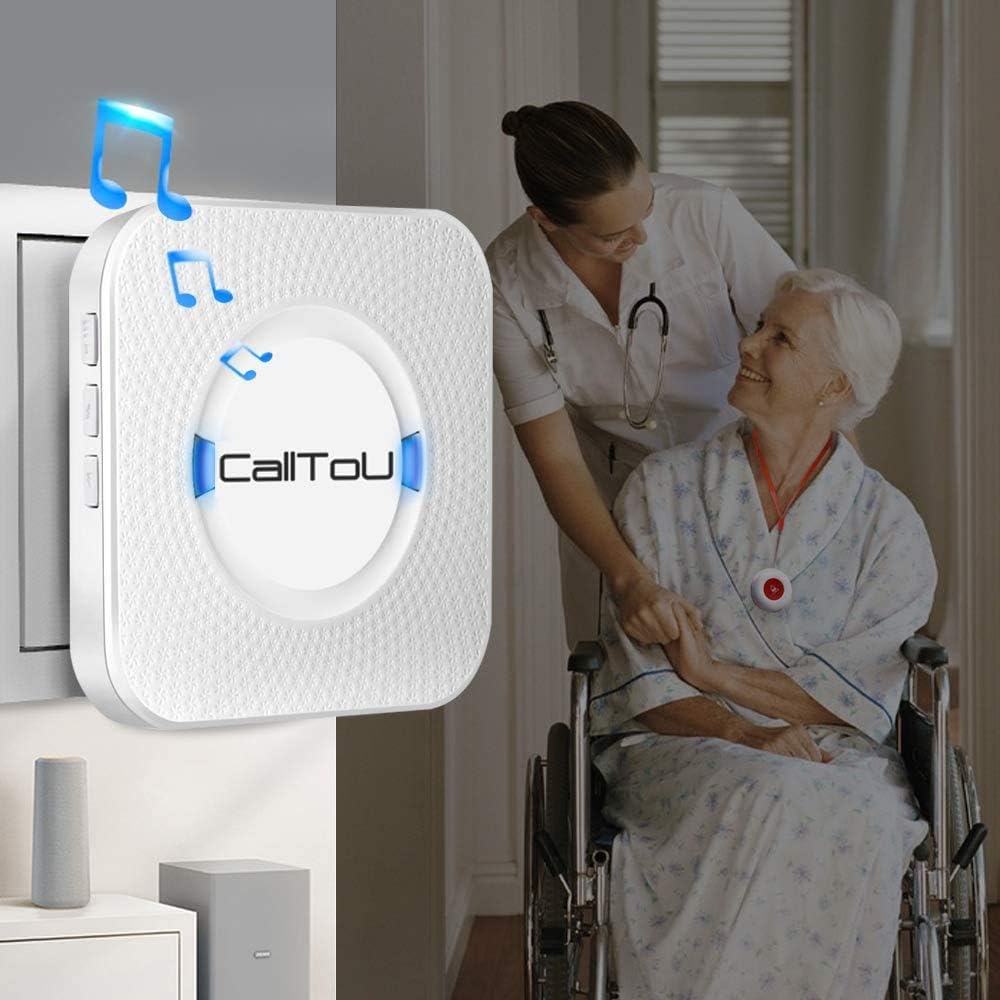 Wireless Caregiver Pager System with 2 SOS Call Buttons, 2 Receivers, 1 Steel Hand Bell O66241
