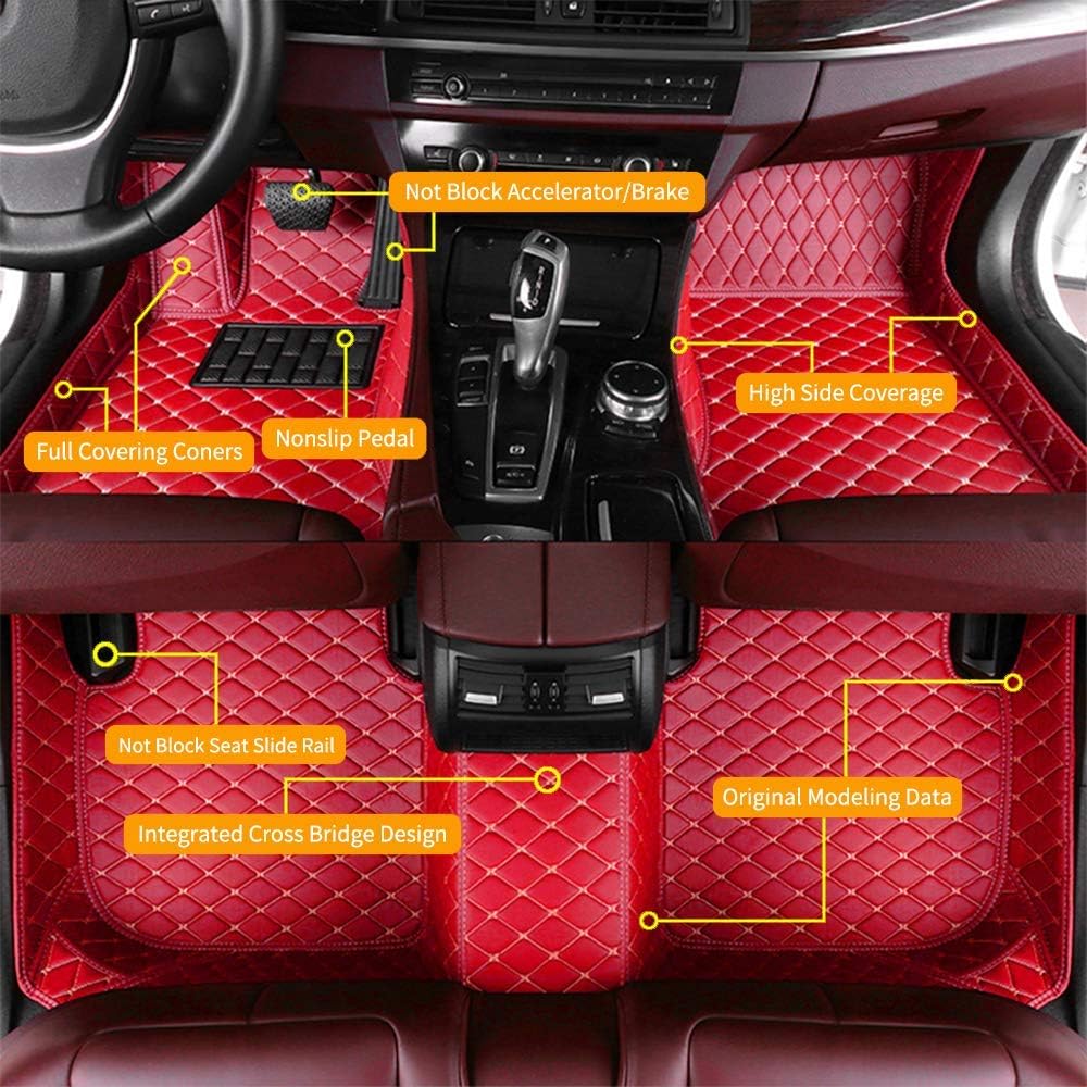 Red Waterproof Anti-Skid Leather Full Coverage Car Floor Mats L933