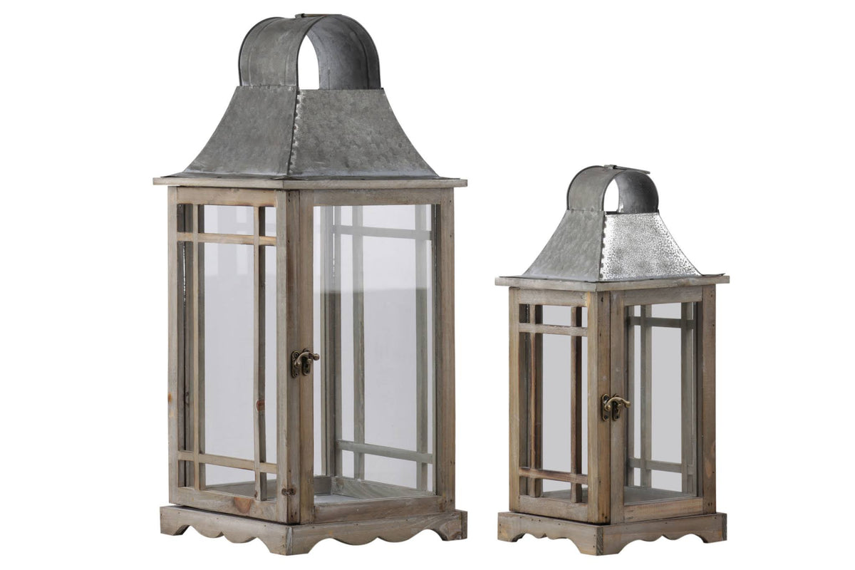 Brown and Gray Wooden Lantern Set of 2 N34205