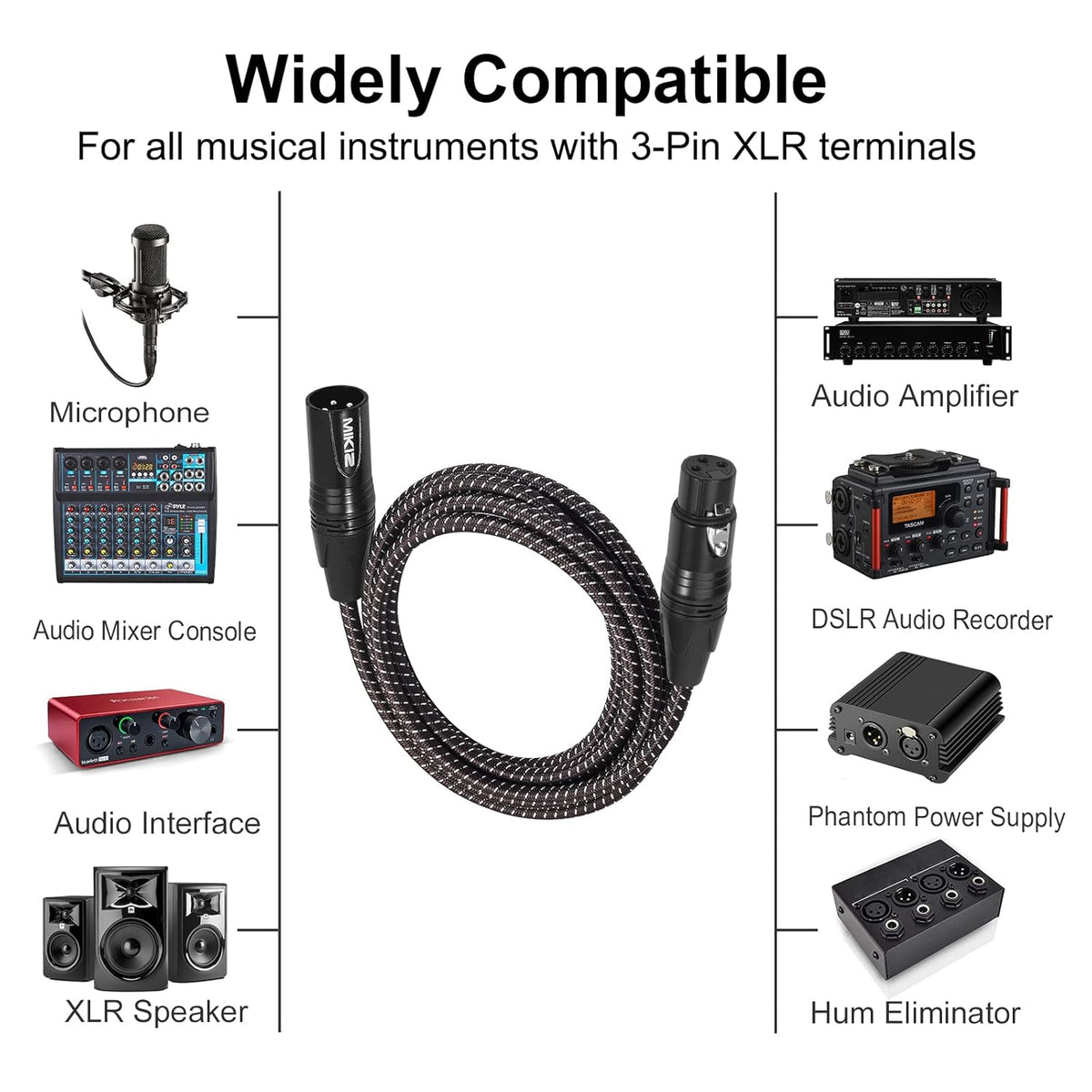 25ft XLR Cables Braided Male to Female Microphone Cable 10-Pack D2775
