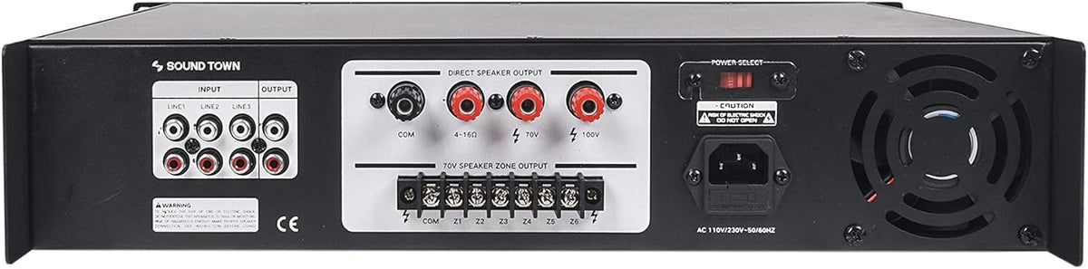 360W 6-Zone 70V/100V Commercial Power Amplifier with Bluetooth, Optical, Phantom Power X72652