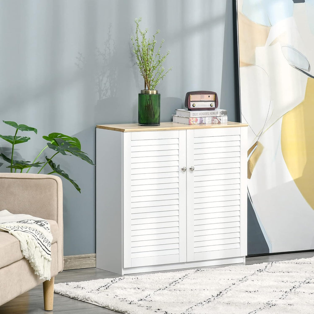 White Freestanding Storage Cabinet with Louvered Doors H153207