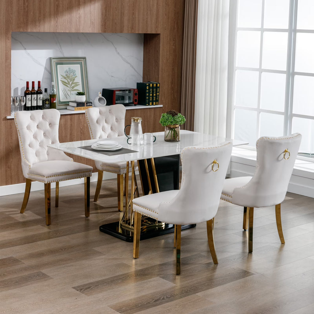 Beige Velvet Dining Chair Set of 2 with Gold Legs C625912
