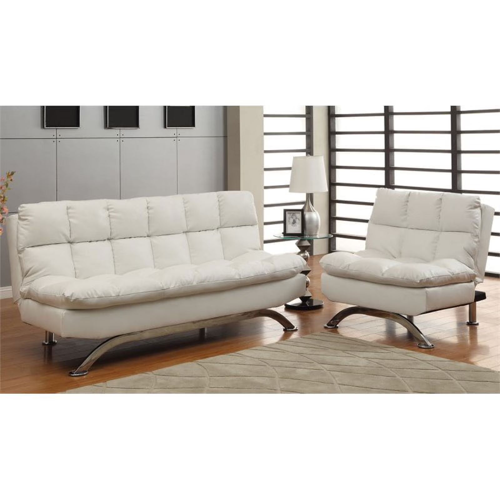White 2-piece Faux Leather Futon Sofa Set U517