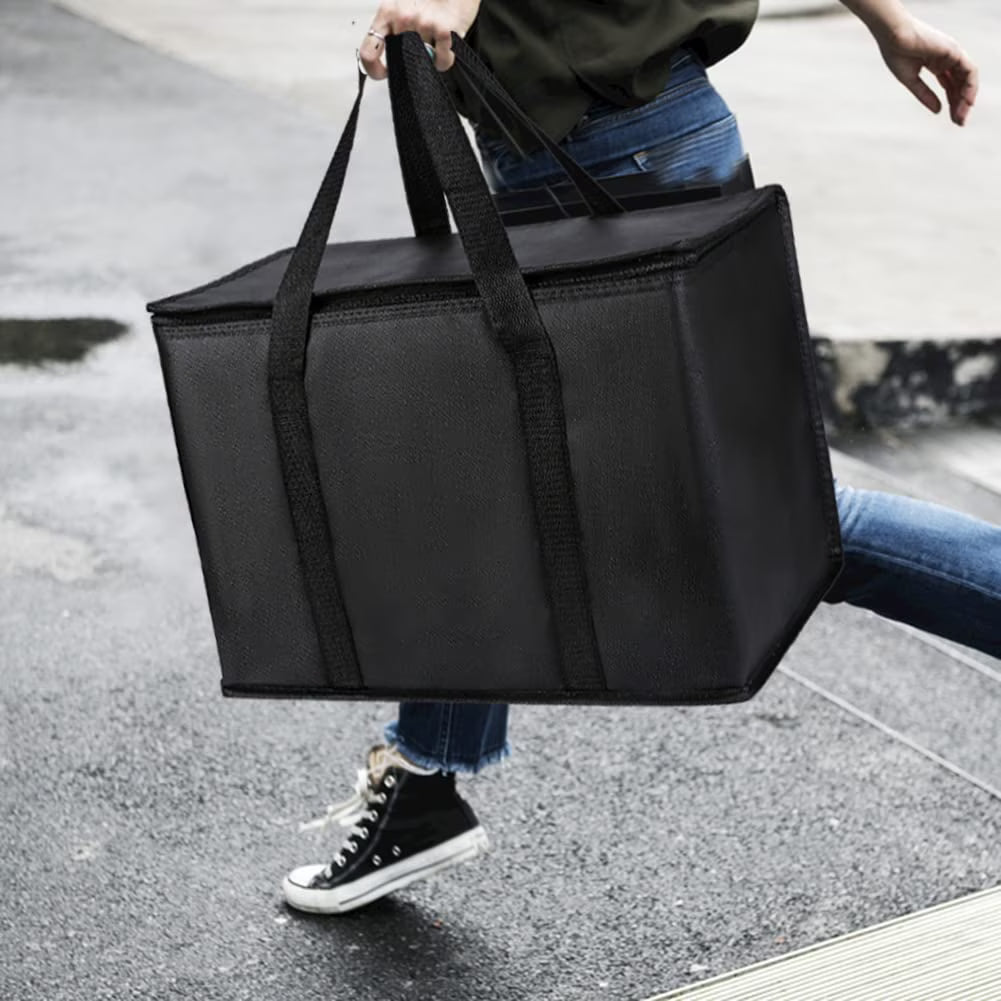 Black Insulated Grocery Tote Bag with Thermal Zipper S398