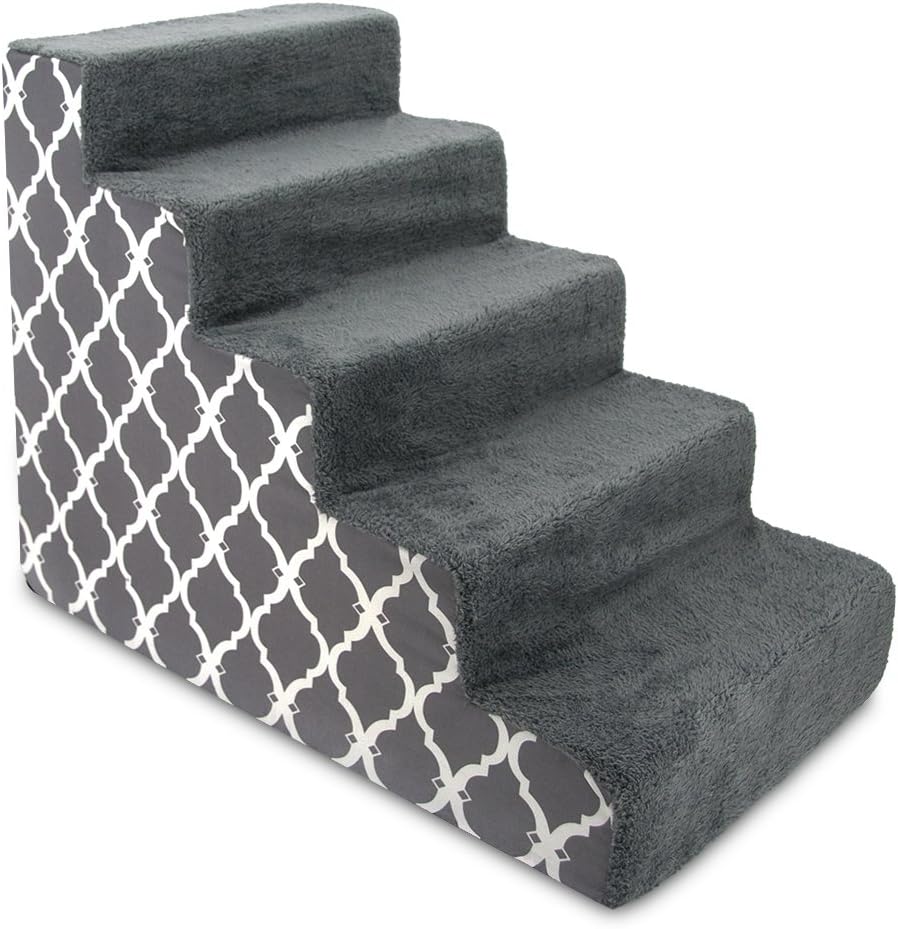 Gray Lattice Print 5-Step Pet Steps and Stairs with Foam, Pack of 2 F22328