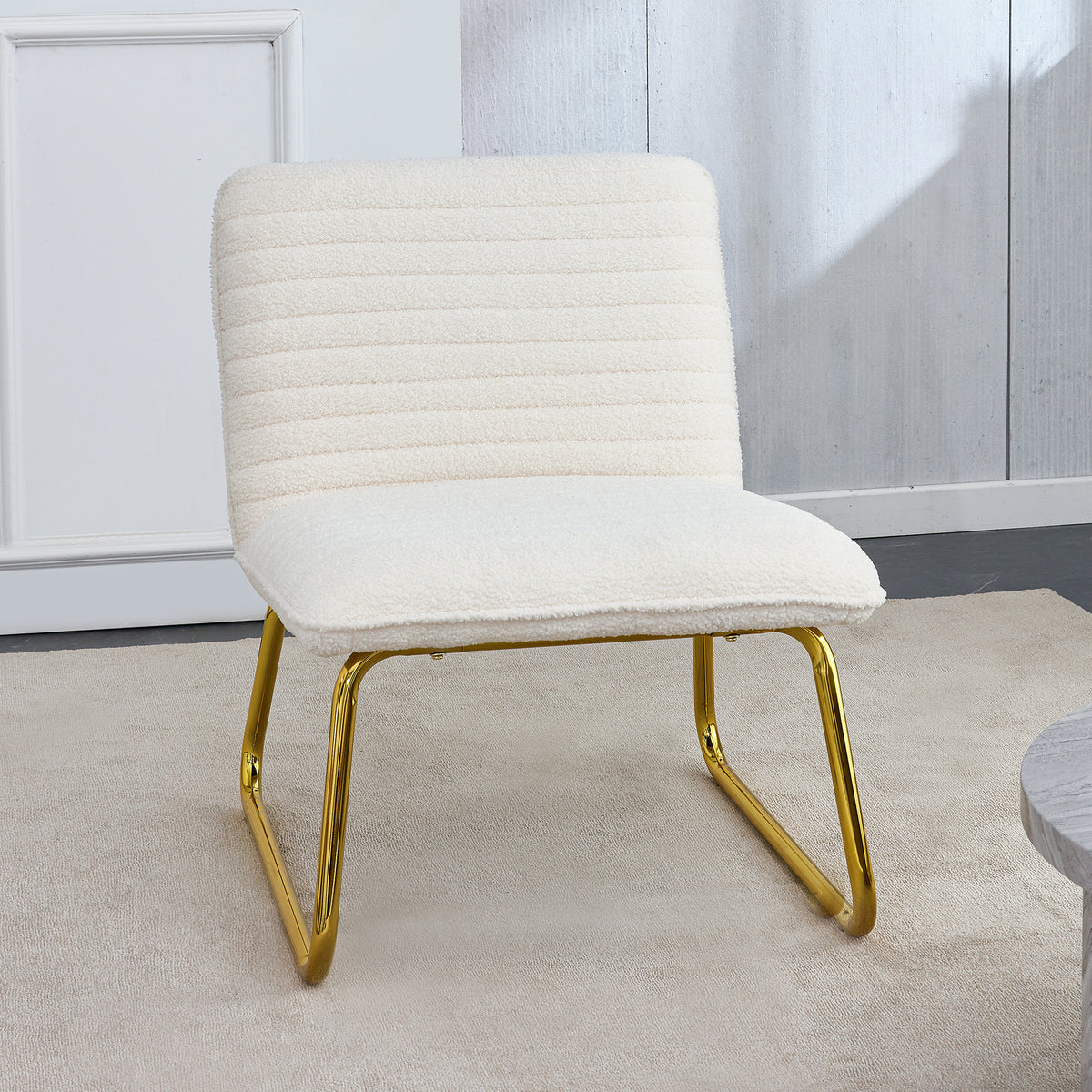 Beige Velvet Wingback Accent Chair with Golden Legs Z6144