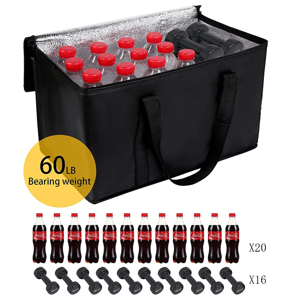 Black Insulated Grocery Tote Bag with Thermal Zipper S398