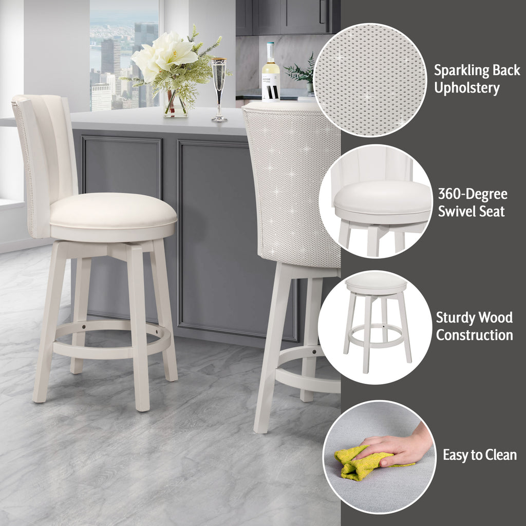 White Wood Counter Height Swivel Stool with Upholstered Back W687