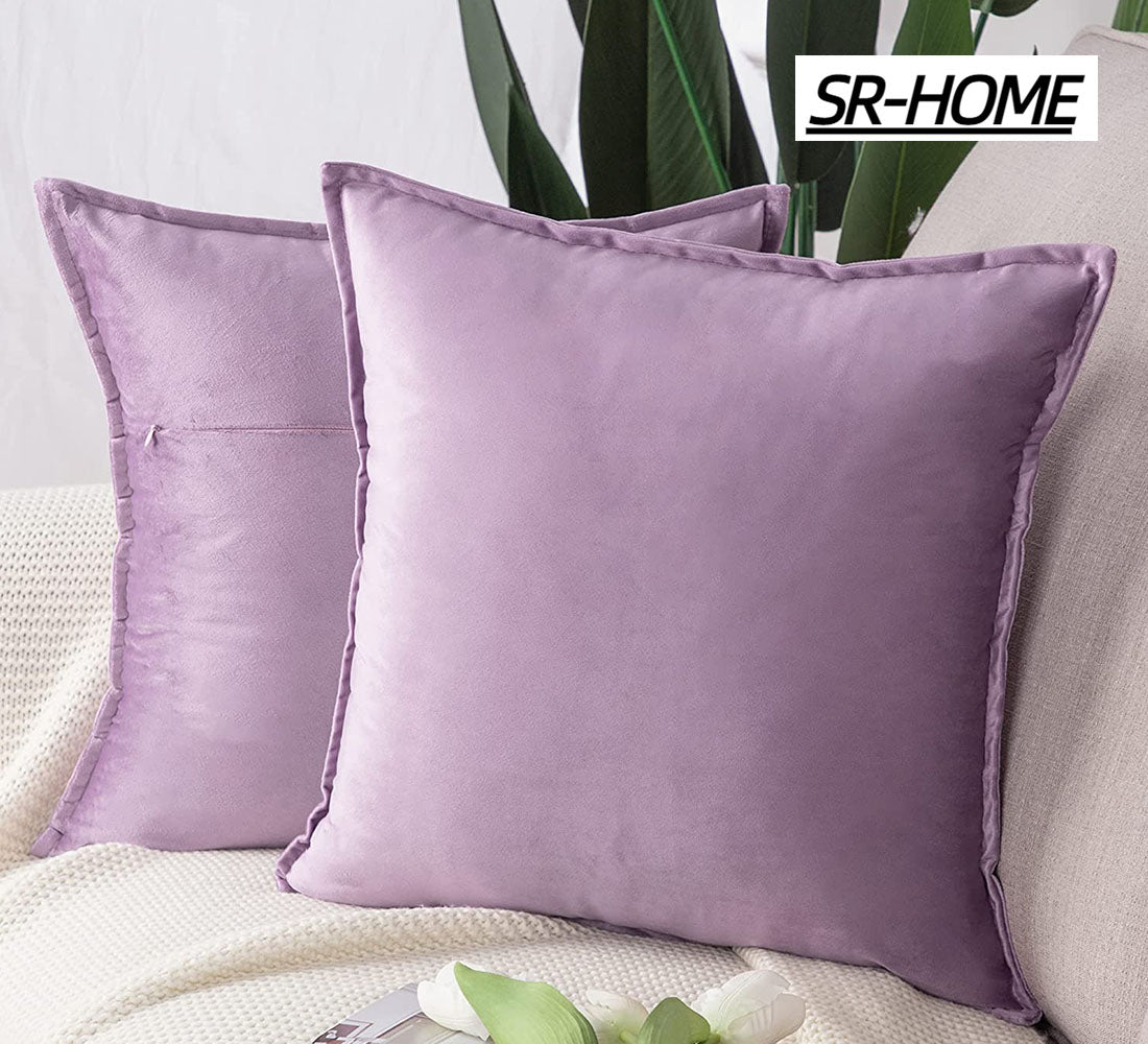 Set of 2 Velvet Decorative Throw Pillow Covers Square with Fringe Cushion Case Q556