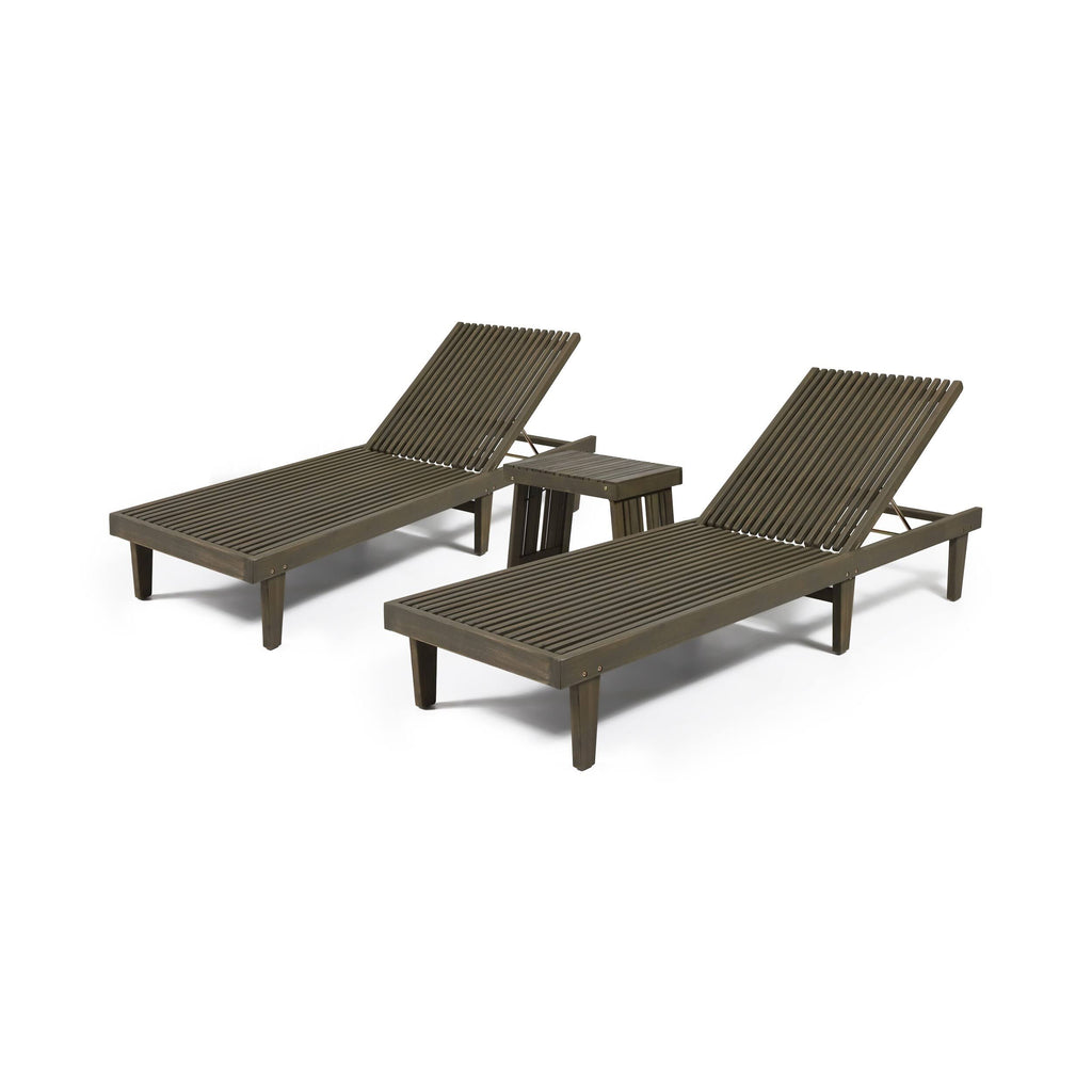 Gray Finish Acacia Wood Chaise Lounge Set A673
